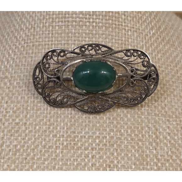 Stunning Art Nouveau Sterling Silver & Jade Brooch / Pendant - Picture 3 of 7